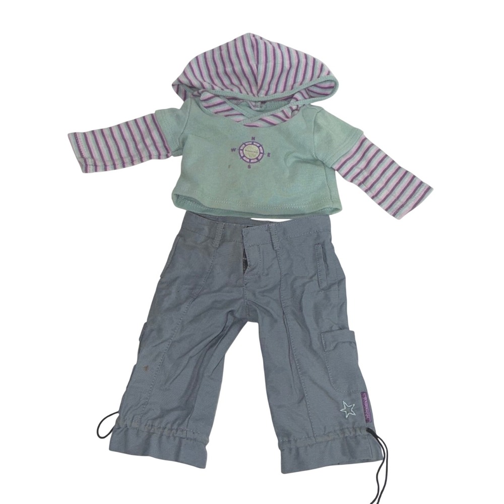 American Girl Doll Hooded Top and Cargo Pants Outfit Set Grey Mint Green